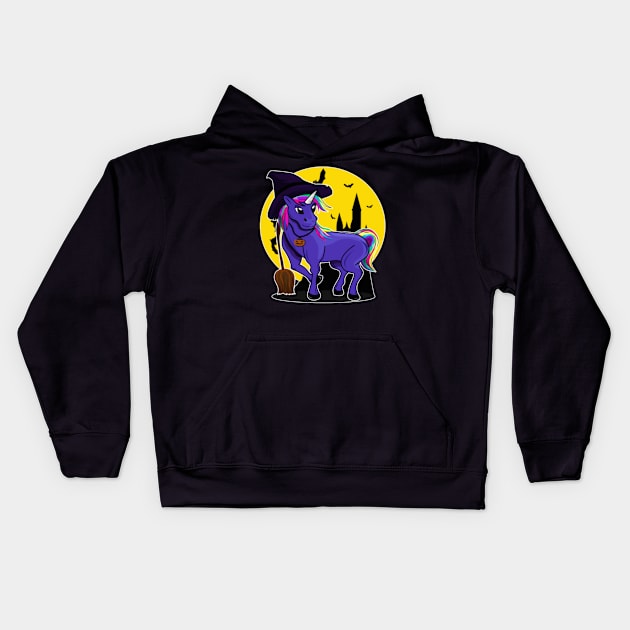 Halloween Witch Unicorn Kids Hoodie by Xizin Gao